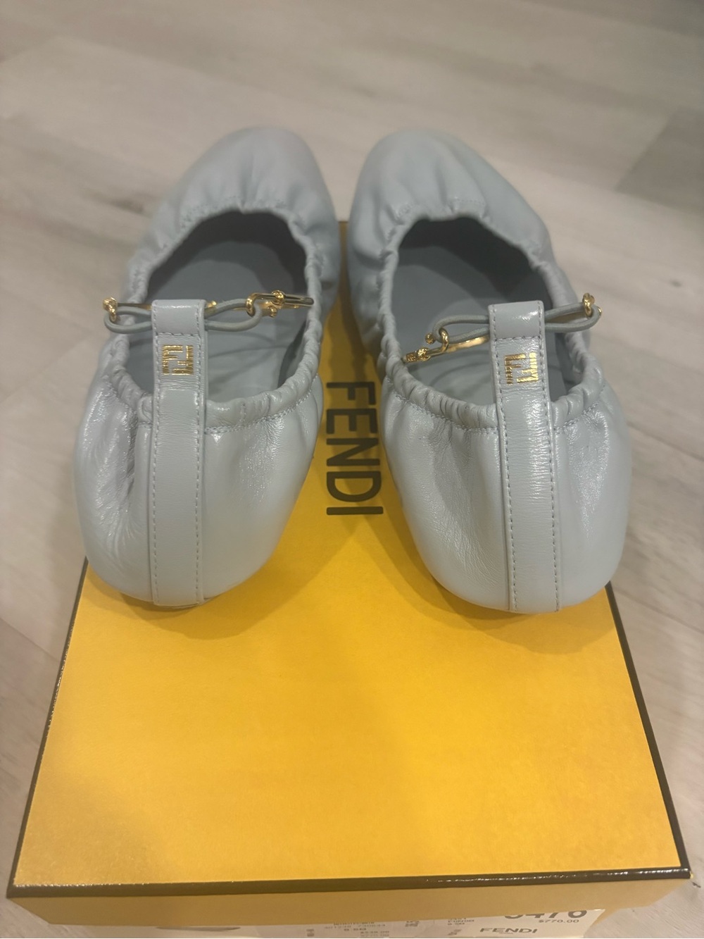 Fendi Pale Blue Leather Ballerina Flat with Gold Hoop - Picture 10 of 10